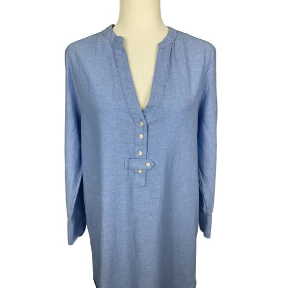 Vineyard Vines Linen Blend Button Front Midi Cover-Up Dress Blue Size Medium - Picture 3 of 12
